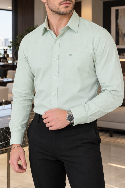 Camisa De Vestir Lisa Verde Pastel
