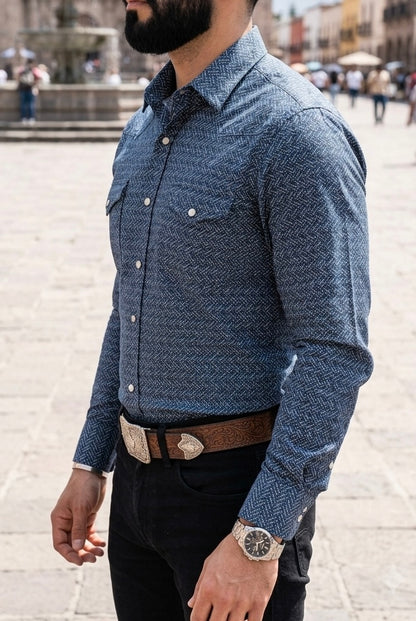 Camisa Vaquera Azul Detalles Blancos