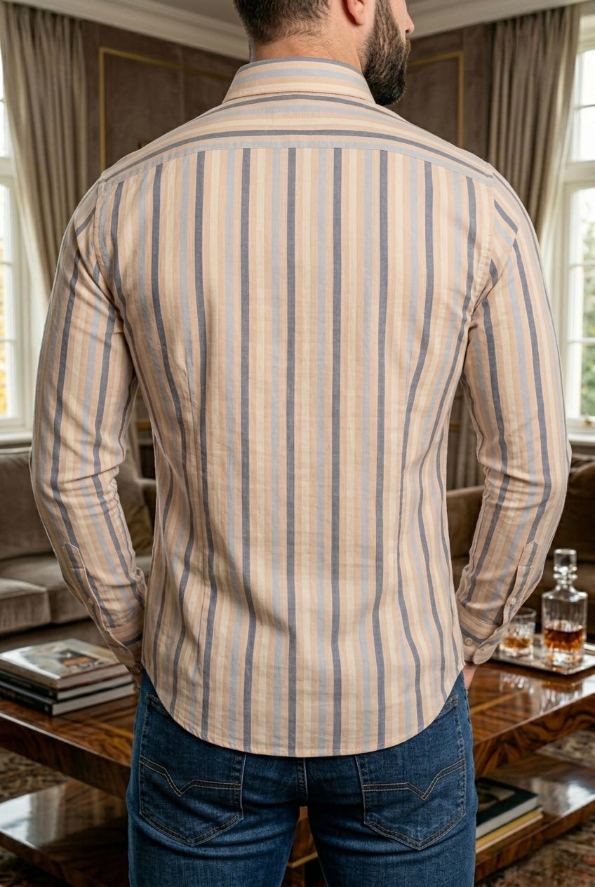 Camisa Beige Rayas Azules