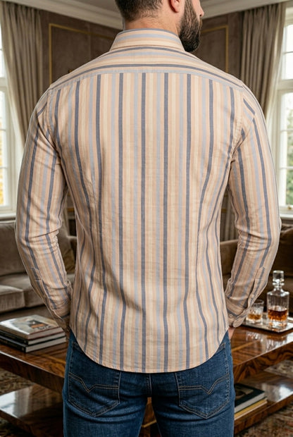Camisa Beige Rayas Azules