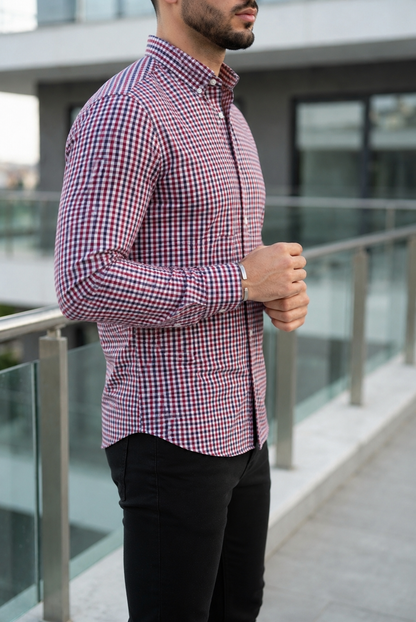 Camisa Manga Larga Mini Cuadros Azul Marino y Rojo