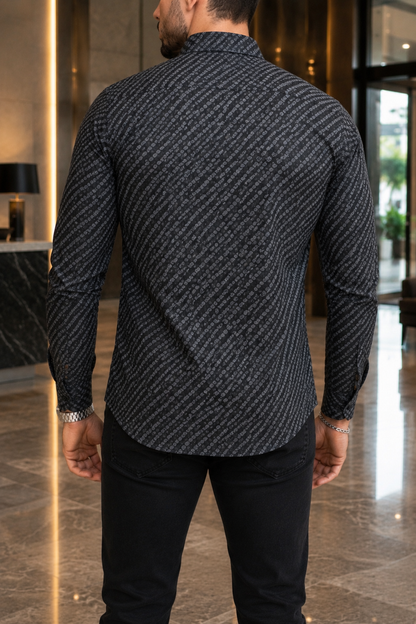 Camisa Manga Larga Negra Detalles Grises