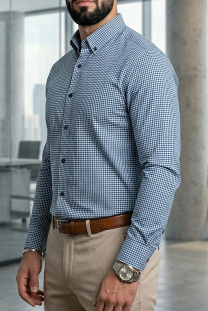 Camisa Manga Larga Mini Cuadros Azules