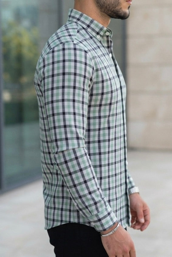 Camisa Manga Larga Cuadros Azules y Verdes