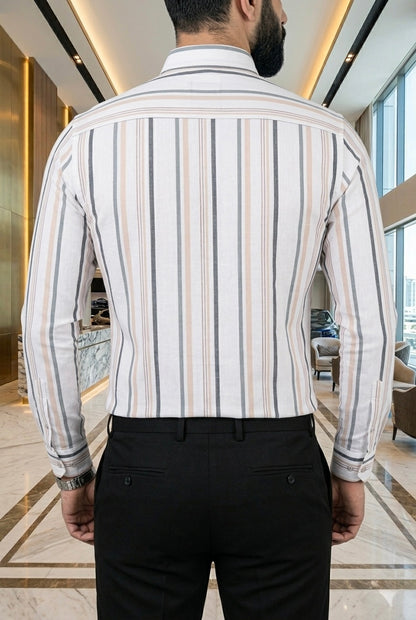 Camisa Blanca Rayas Beige/Azules