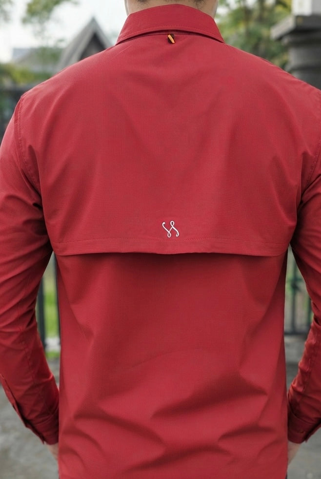 Camisa Manga Larga Pesca Rojo Intenso