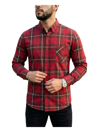 Camisa Manga Larga Con Bolsa Cuadros Rojos