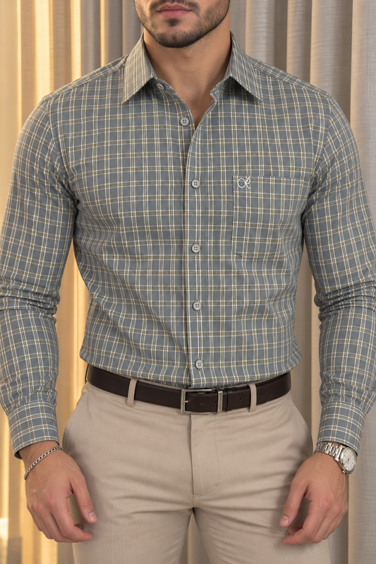 Camisa De Vestir Cuadros Grises