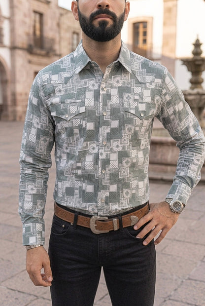 Camisa Vaquera Blanca Cuadros Grises