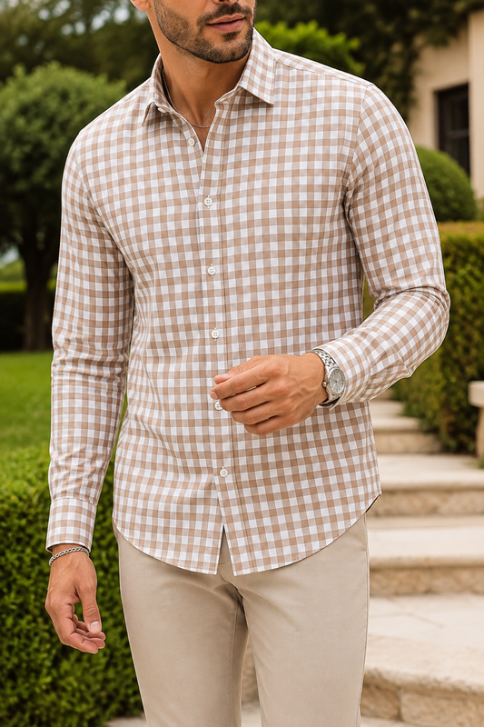Camisa Manga Larga Cuadros Arena