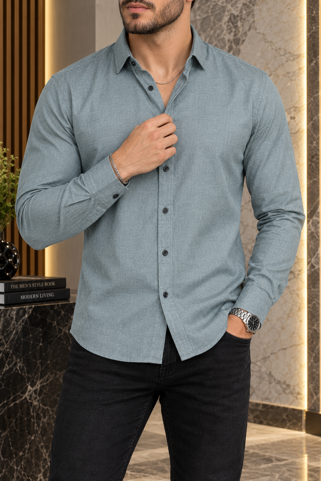 Camisa Manga Larga Lisa Plata