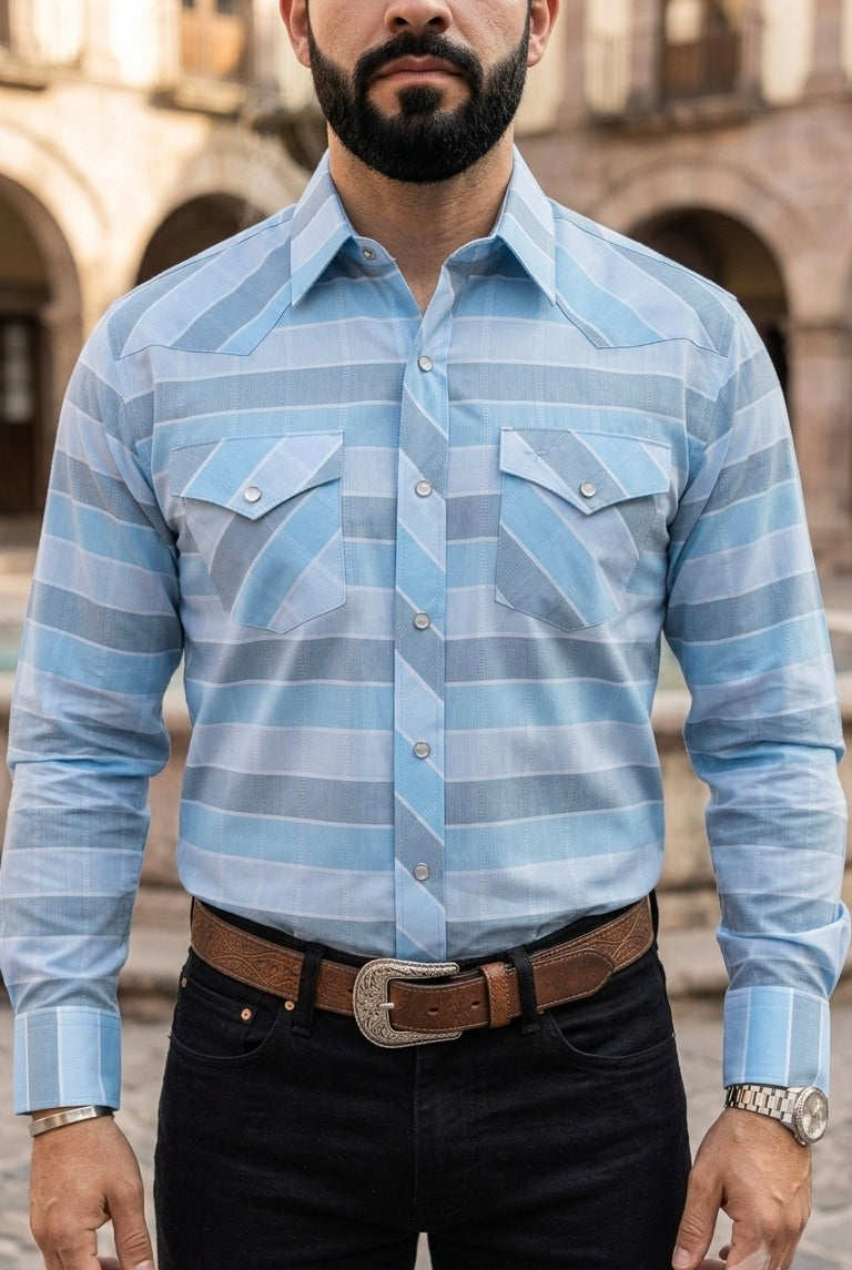 Camisa Vaquera Azul Cielo Rayas Bicolor