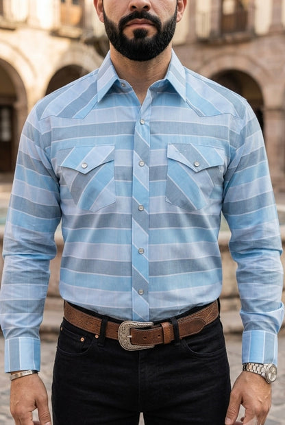Camisa Vaquera Azul Cielo Rayas Bicolor