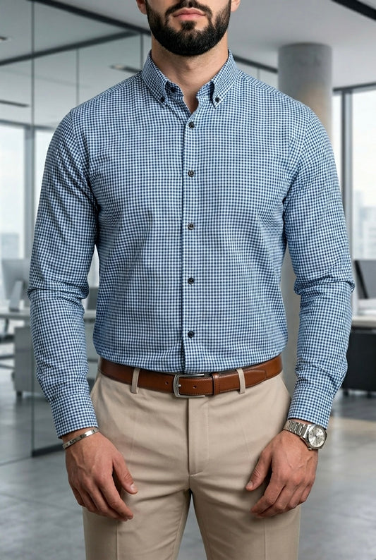 Camisa Manga Larga Mini Cuadros Azules