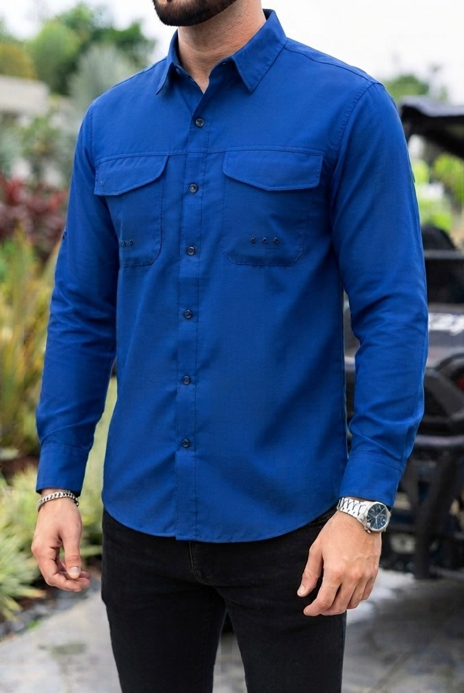 Camisa Manga Larga Pesca Azul