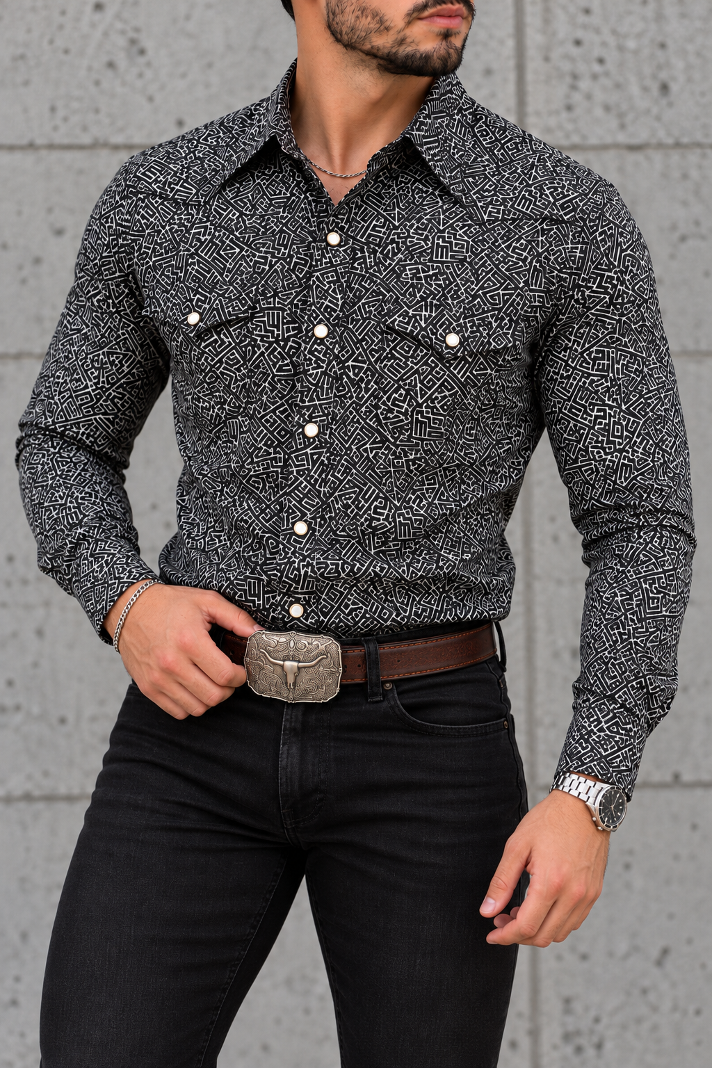Camisa Vaquera Con Bolsas Laberinto