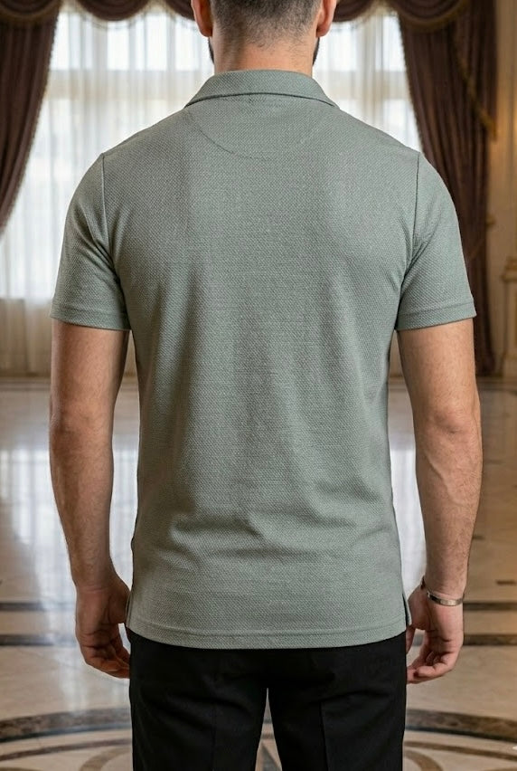 Camisa Manga Corta Lisa Verde Grisáceo OS