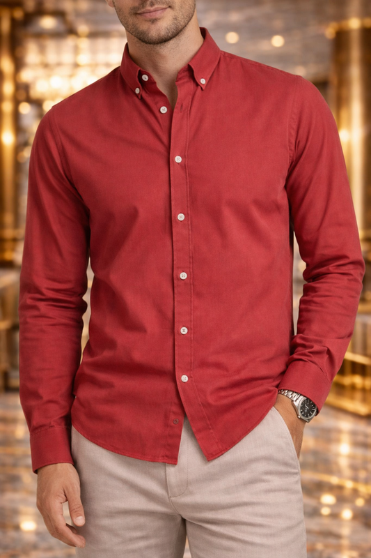 Camisa Roja Manga Larga Slim Fit