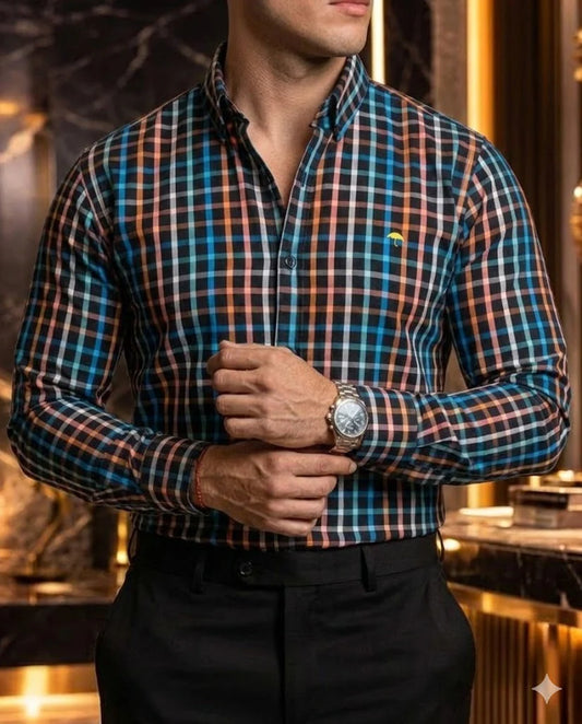 Camisa Hombre Casual Negra Cuadros Colores
