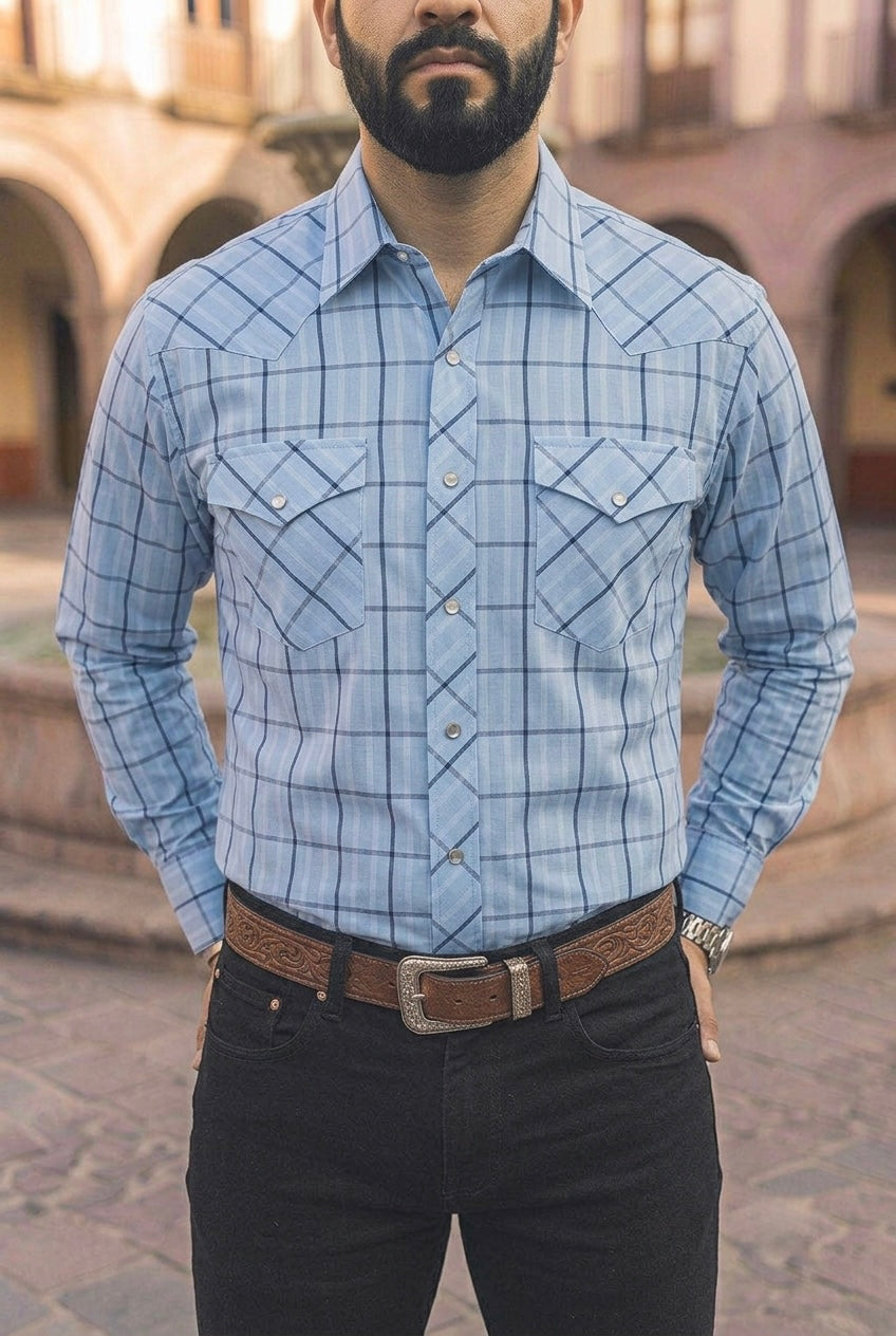 Camisa Vaquera Azul Cielo Rayas Blancas Y Azules