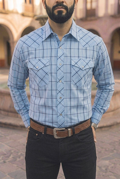 Camisa Vaquera Azul Cielo Rayas Blancas Y Azules