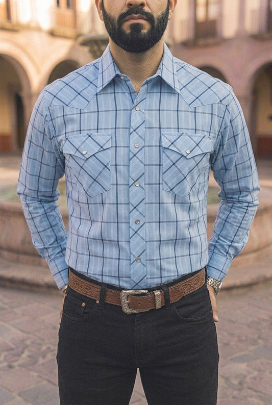 Camisa Vaquera Azul Cielo Rayas Blancas Y Azules