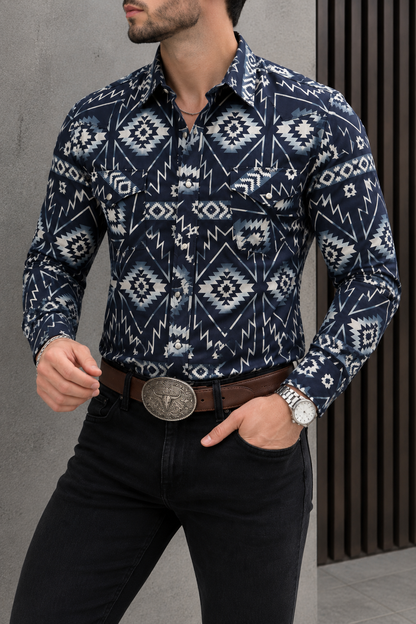 Camisa Vaquera Con Bolsas Azul Detalles Blancos