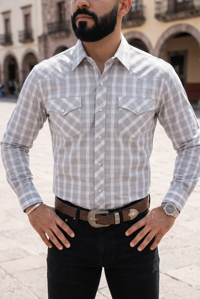 Camisa Vaquera Blanca Detalles Grises