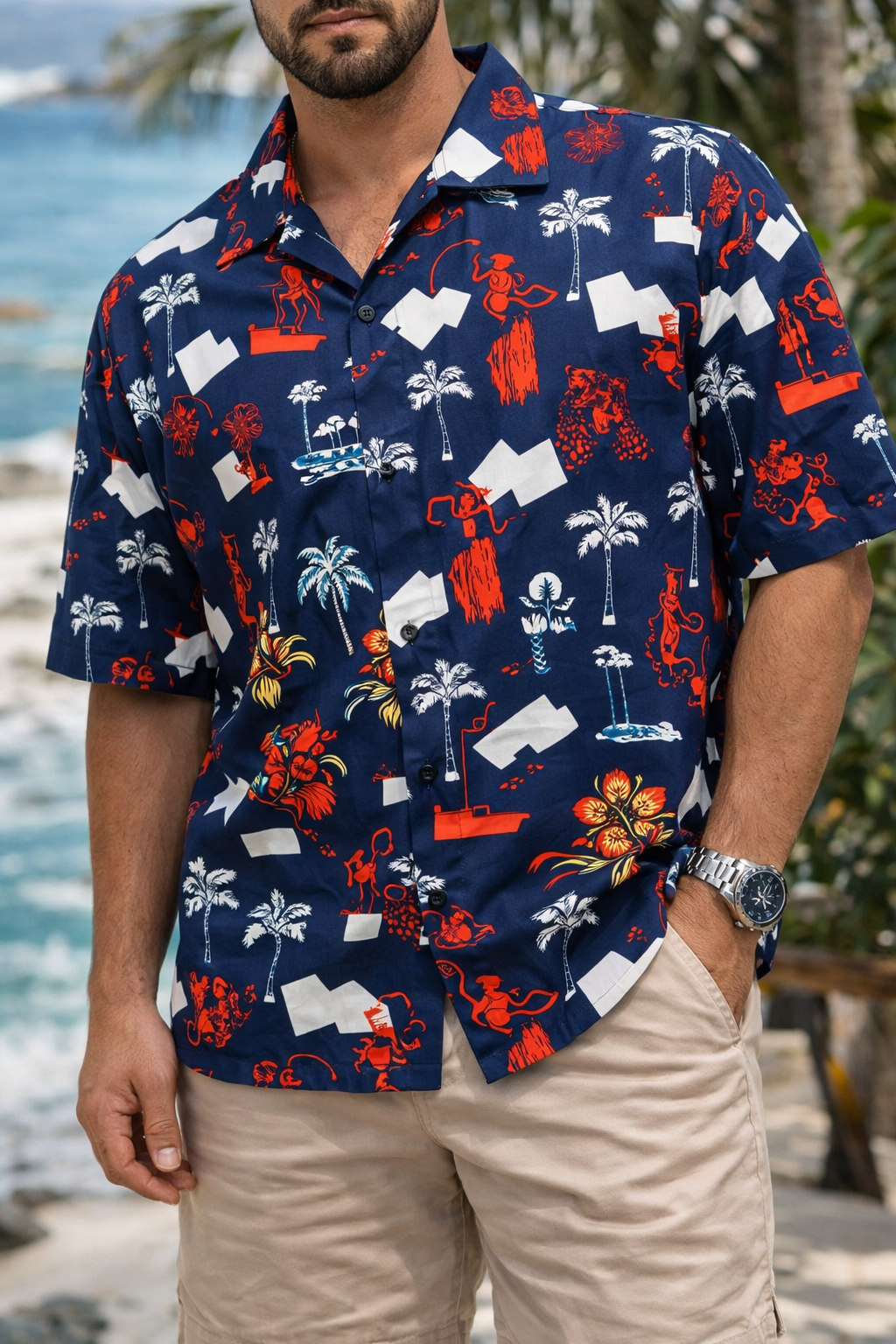 Camisa Manga Corta Azul Vida Marina OVERSIZE
