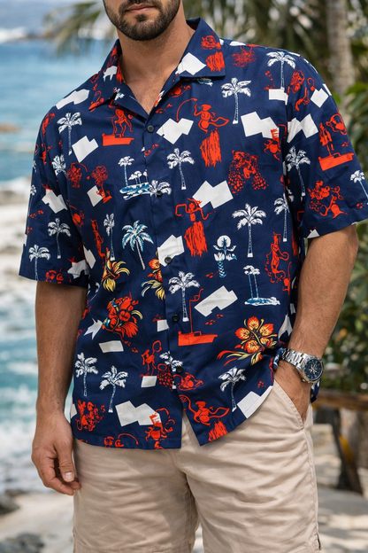 Camisa Manga Corta Azul Vida Marina OVERSIZE