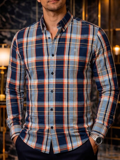 Camisa Manga Larga Cuadros Azules
