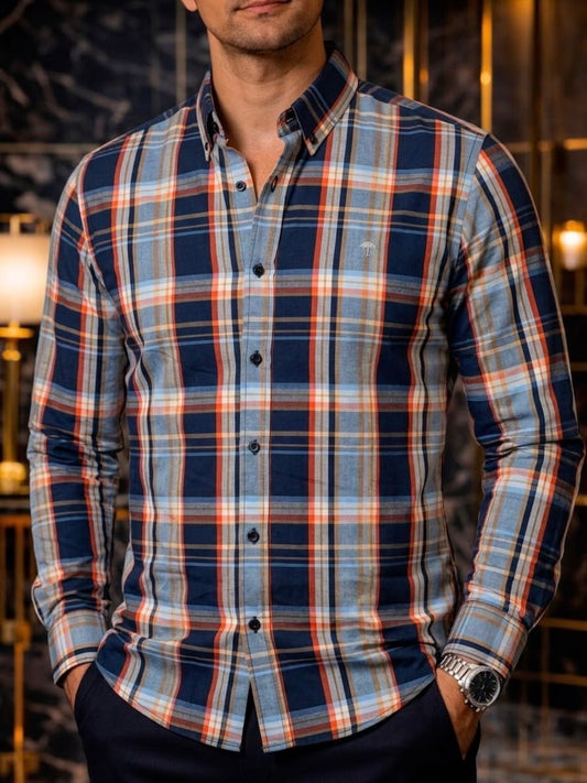Camisa Manga Larga Cuadros Azules
