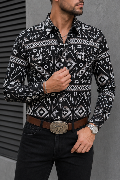 Camisa Vaquera Con Bolsas Negra Detalles Blancos
