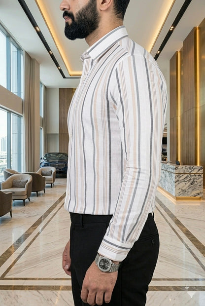 Camisa Blanca Rayas Beige/Azules