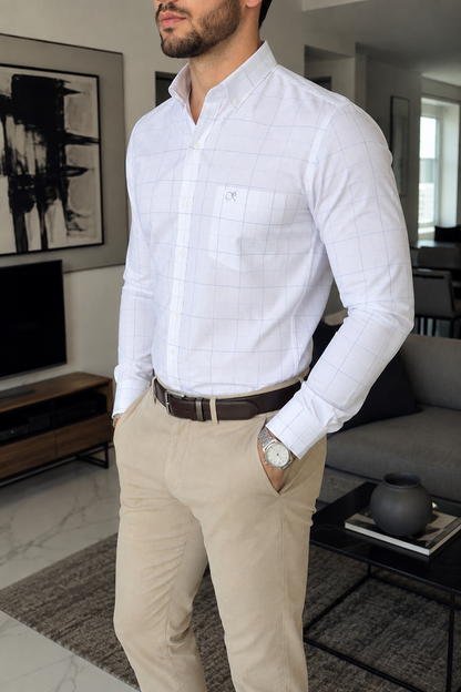 CAMISA DE VESTIR BLANCA LÍNEAS AZULES