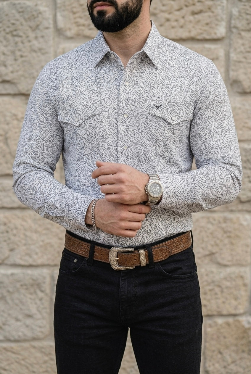 Camisa Vaquera Blanca Detalles Grises