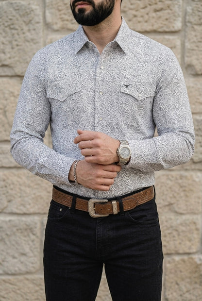 Camisa Vaquera Blanca Detalles Grises