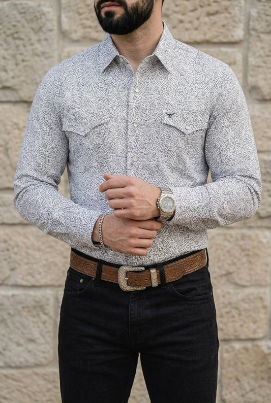 Camisa Vaquera Blanca Detalles Grises