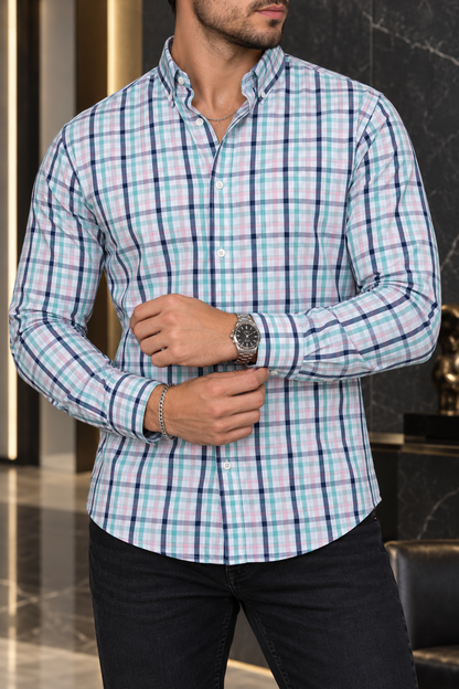 Camisa Manga Larga Cuadros Multicolor