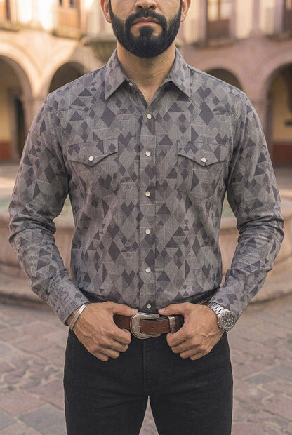 Camisa Vaquera Gris Rombos Triángulos