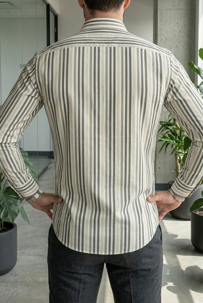 Camisa Manga Larga Rayas Grises Y Verdes