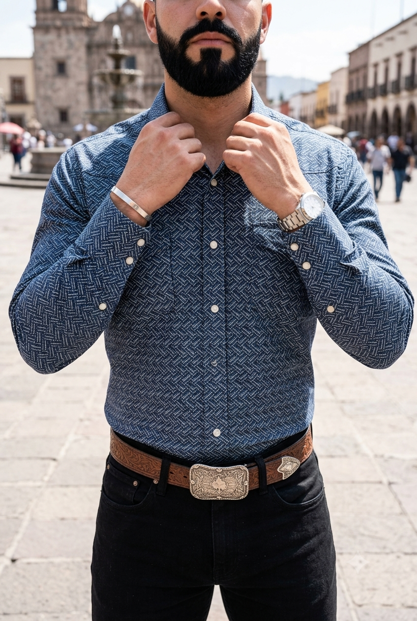Camisa Vaquera Azul Detalles Blancos