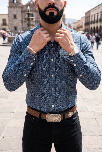 Camisa Vaquera Azul Detalles Blancos