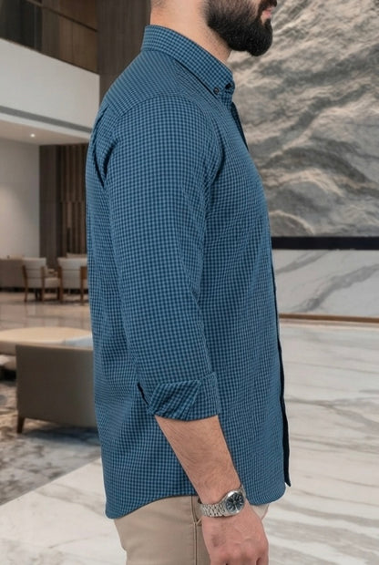 Camisa Manga Larga Mini Cuadros Azules