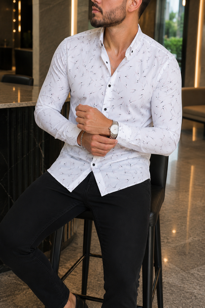 Camisa Manga Larga Blanca Detalles Negros