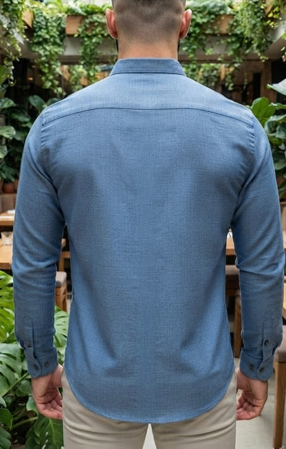 Camisa Manga Larga Cuello Mao Azul Cielo