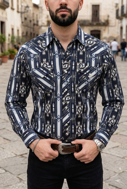Camisa Vaquera Con Bolsas Azul, Detalles Blancos