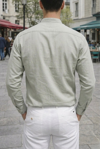 Camisa Cuello Mao Verde Lisa