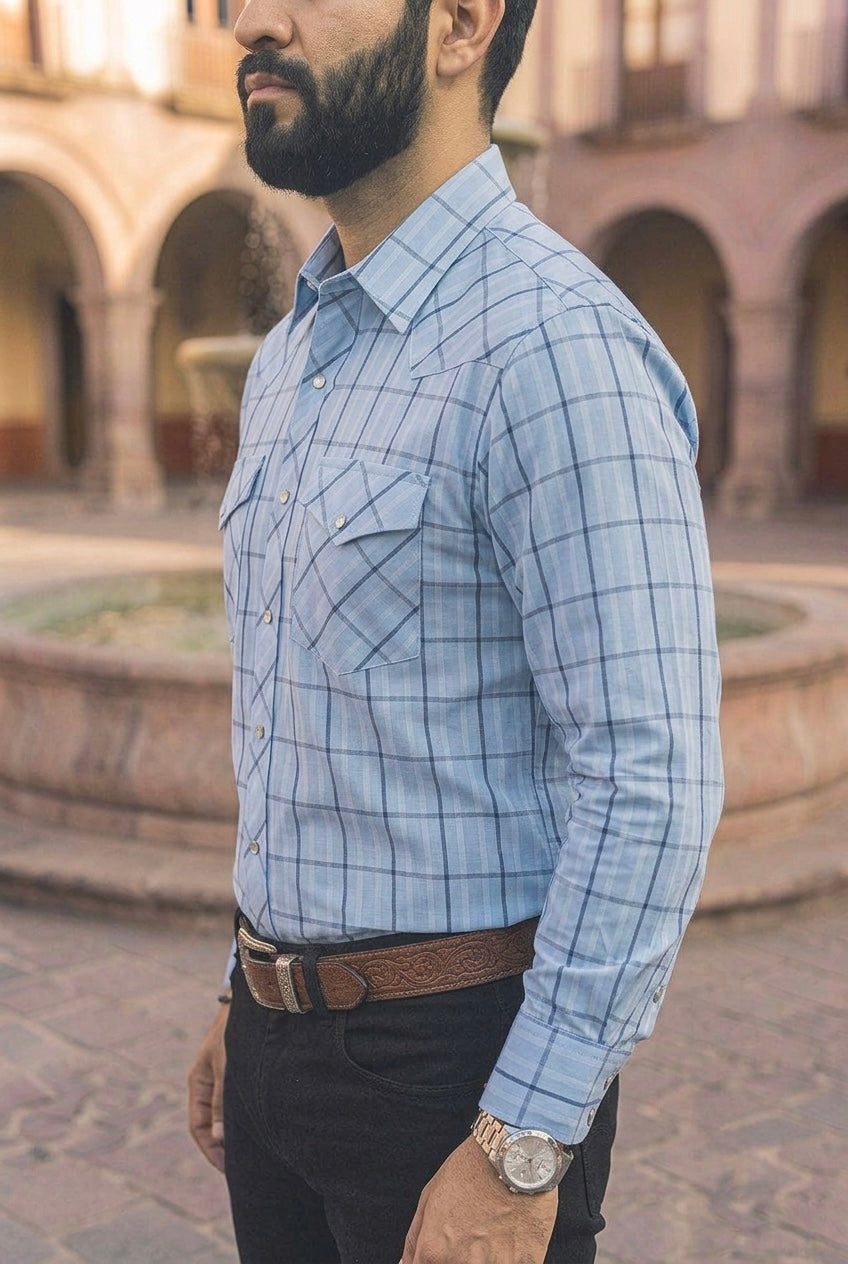Camisa Vaquera Azul Cielo Rayas Blancas Y Azules