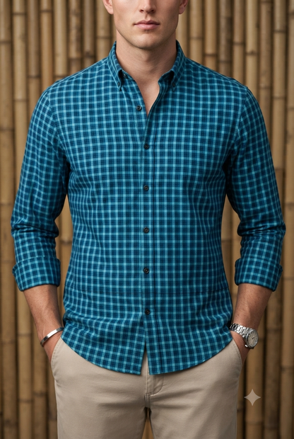 Camisa Manga Larga Cuadros Azules